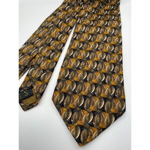 Robert Talbott Studio Mens Silk Tie Geometric Pattern Brown Gold Black
